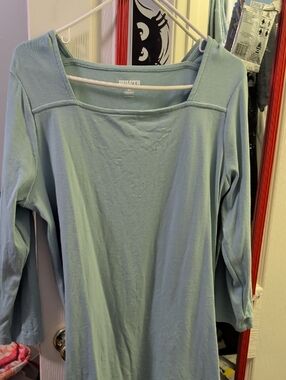 Duluth Trading Co Light Blue Square Neck Long Sleeve Top